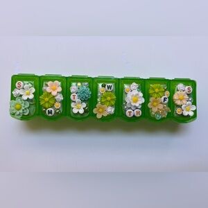 Hand Crafted Green Floral Weekly Pill Organizer